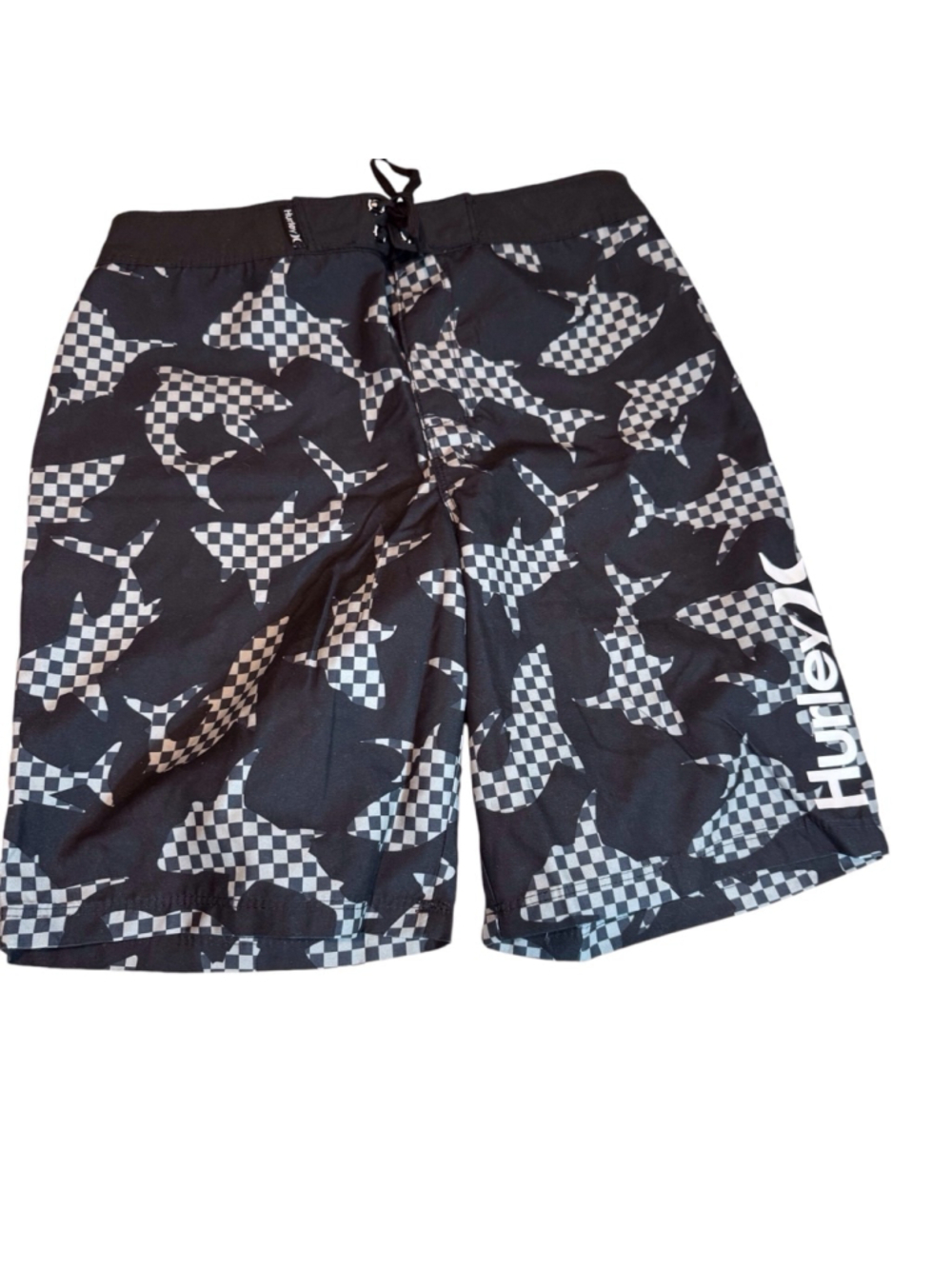 Hurley Black and White Checkerboard Camo Kids Swim Trunks